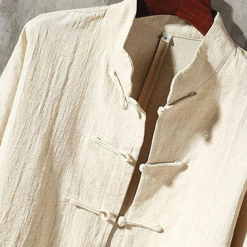 Mythstone Stand Collar Tang Suit Casual Cotton Linen Shirt