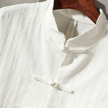 Mythstone Stand Collar Tang Suit Casual Cotton Linen Shirt