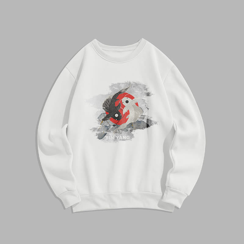 Mythstone Yin Yang Koi Fish Clouds Fleece Lined Sweatshirt