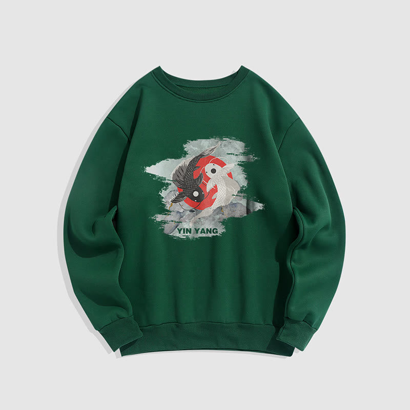 Mythstone Yin Yang Koi Fish Clouds Fleece Lined Sweatshirt