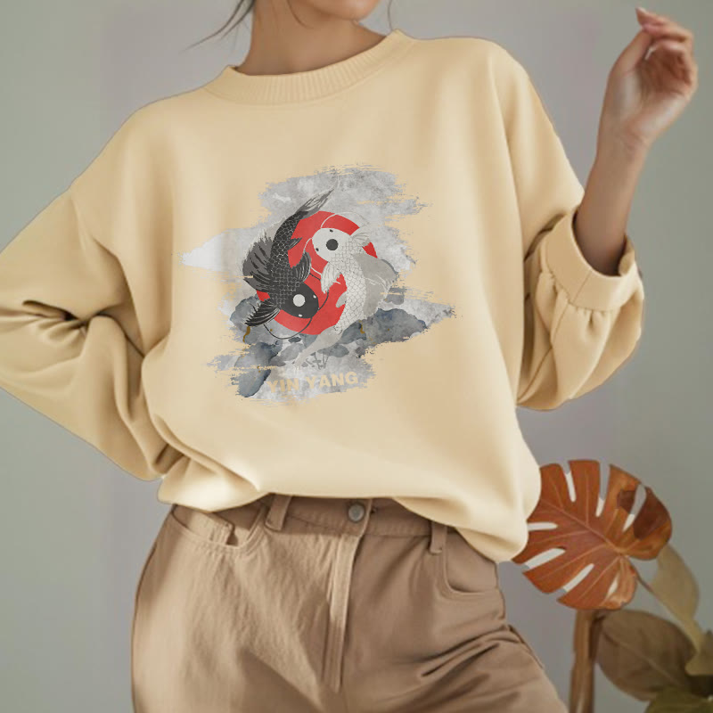 Mythstone Yin Yang Koi Fish Clouds Fleece Lined Sweatshirt