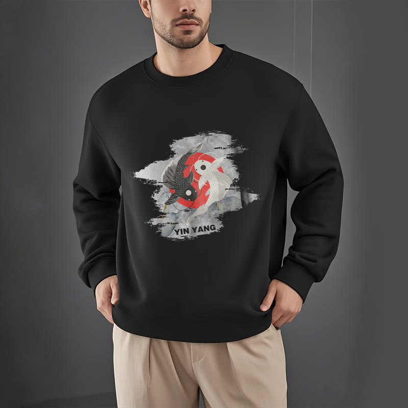 Mythstone Yin Yang Koi Fish Clouds Fleece Lined Sweatshirt