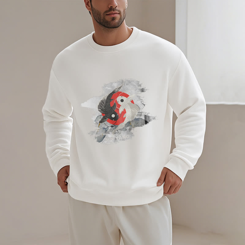 Mythstone Yin Yang Koi Fish Clouds Fleece Lined Sweatshirt