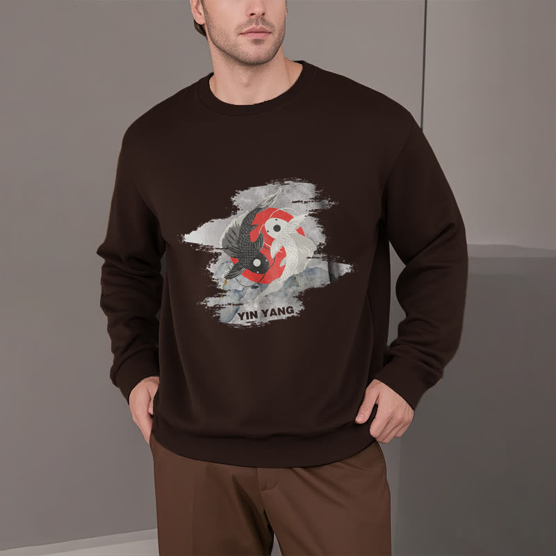 Mythstone Yin Yang Koi Fish Clouds Fleece Lined Sweatshirt