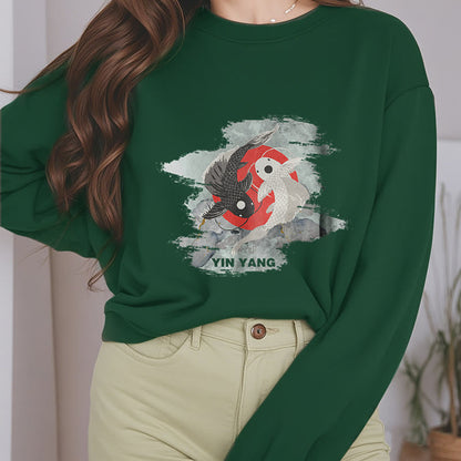 Mythstone Yin Yang Koi Fish Clouds Fleece Lined Sweatshirt