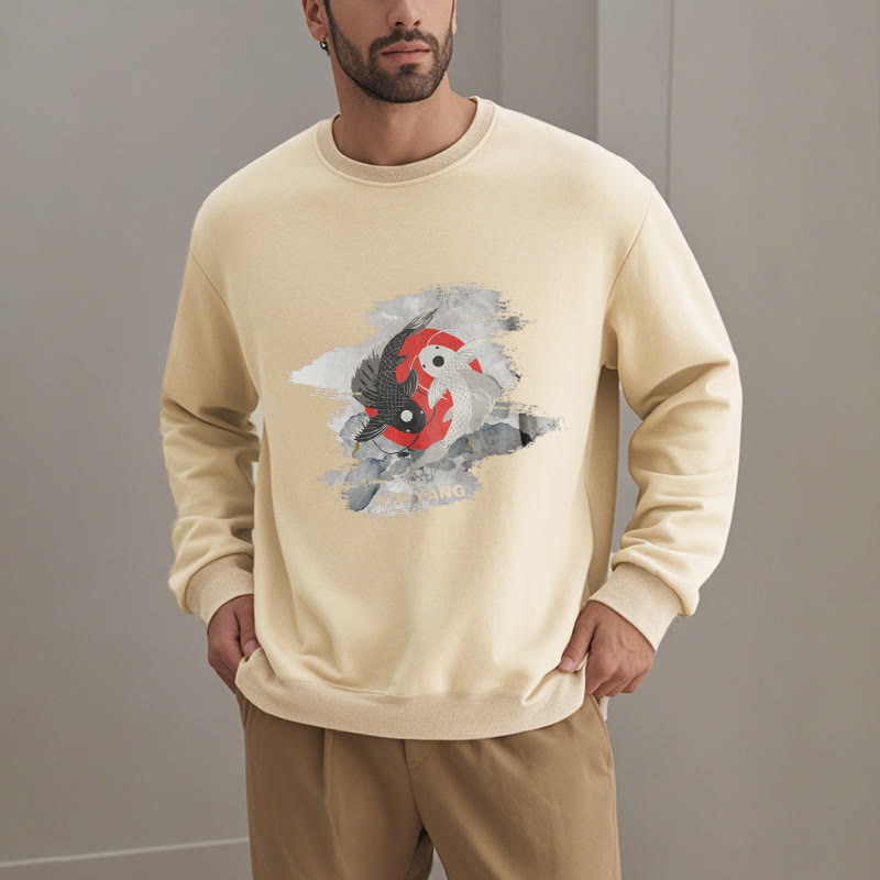 Mythstone Yin Yang Koi Fish Clouds Fleece Lined Sweatshirt