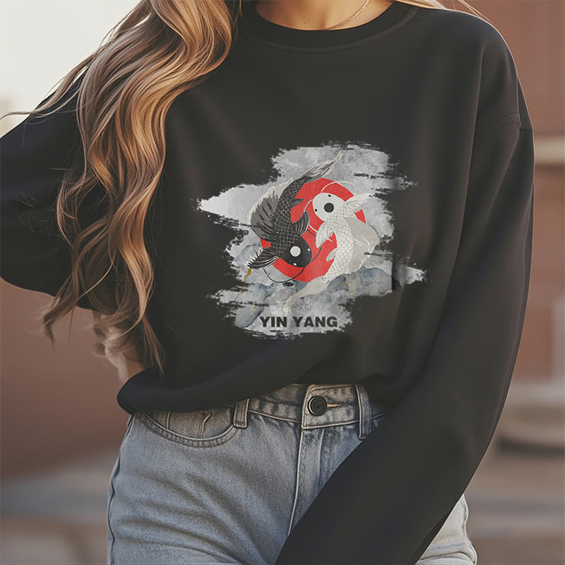 Mythstone Yin Yang Koi Fish Clouds Fleece Lined Sweatshirt