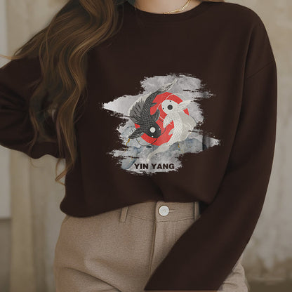 Mythstone Yin Yang Koi Fish Clouds Fleece Lined Sweatshirt