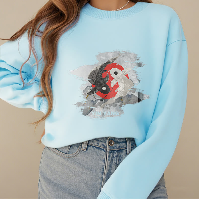 Mythstone Yin Yang Koi Fish Clouds Fleece Lined Sweatshirt