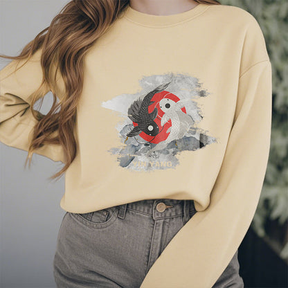 Mythstone Yin Yang Koi Fish Clouds Fleece Lined Sweatshirt