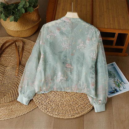 Mythstone Casual Button Round Neck Long Sleeve Round Neck Cotton Linen Women's Shirts