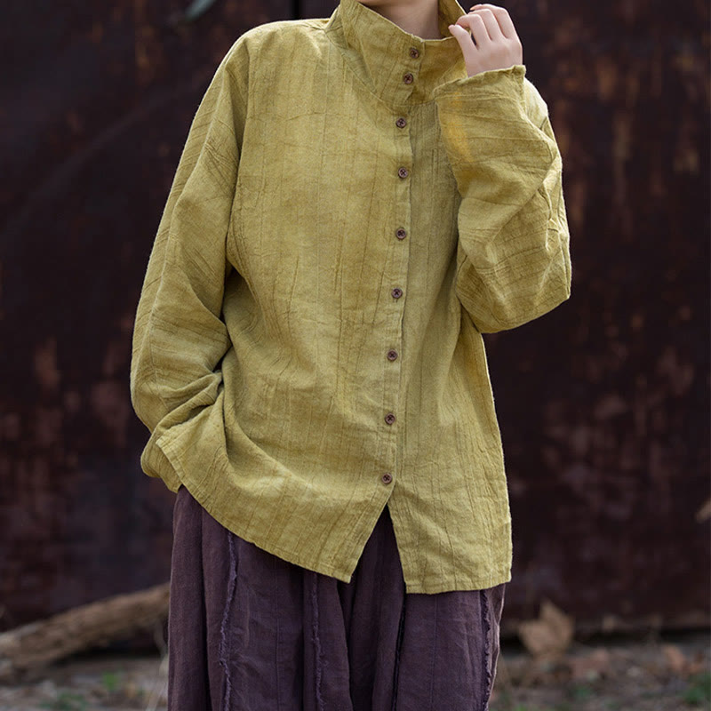 Mythstone Turtleneck Dyeing Ramie Cotton Chinese Style Cardigan Clothing