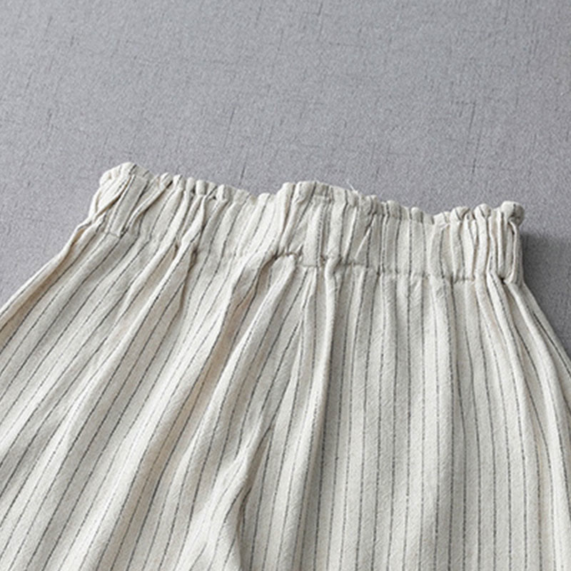 Mythstone Vertical Striped Cotton Linen High Waist Wide Leg Pants With Pockets