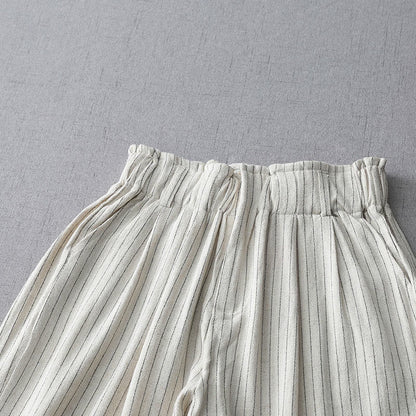 Mythstone Vertical Striped Cotton Linen High Waist Wide Leg Pants With Pockets