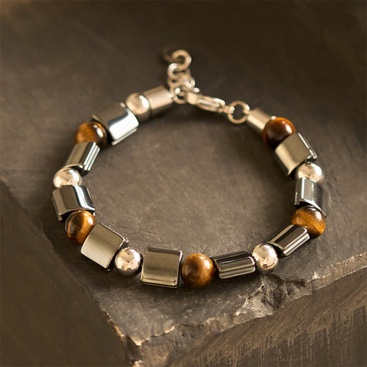 Mythstone Hematite Tiger Eye Picasso Jasper Support Buckle Chain Bracelet