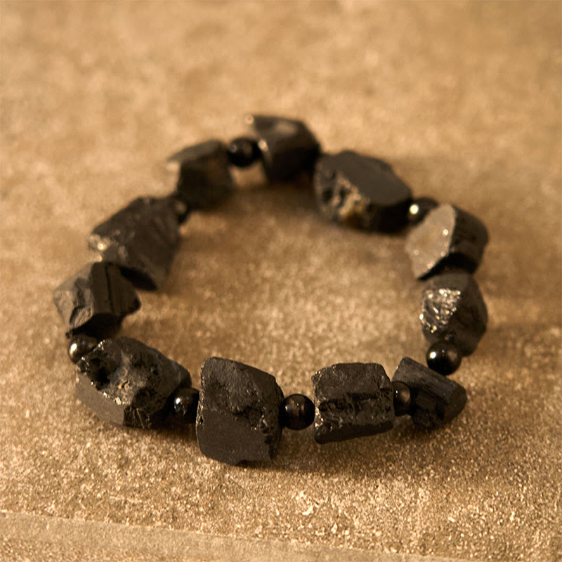 Pulsera positiva con turmalina negra y piedra irregular Mythstone 