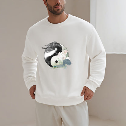 Mythstone Yin Yang Lotus Leaf Ink Painting Fleece Lined Polyester Sweatshirt