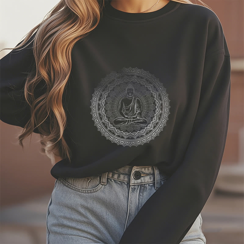 Mythstone Mandala Buddha Fleece Lined Polyester Sweatshirt