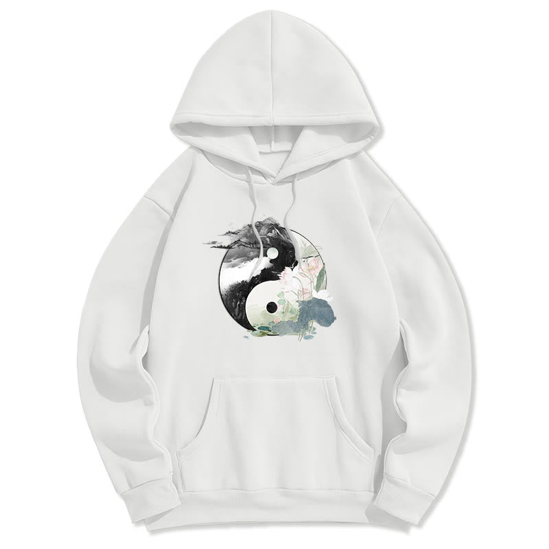 Sudadera con capucha y forro polar con pintura de tinta de hoja de loto Yin Yang de Mythstone 