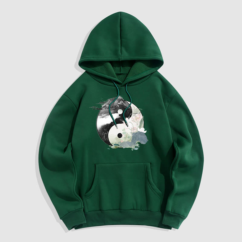 Sudadera con capucha y forro polar con pintura de tinta de hoja de loto Yin Yang de Mythstone 