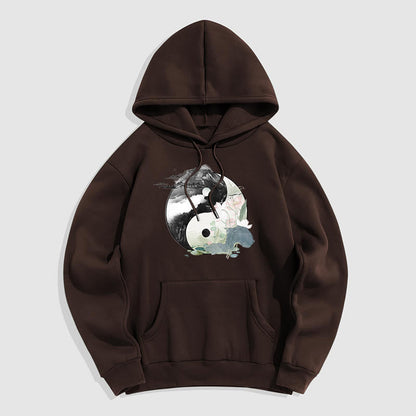 Sudadera con capucha y forro polar con pintura de tinta de hoja de loto Yin Yang de Mythstone 