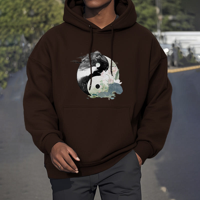 Sudadera con capucha y forro polar con pintura de tinta de hoja de loto Yin Yang de Mythstone 