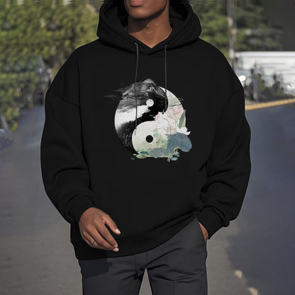 Sudadera con capucha y forro polar con pintura de tinta de hoja de loto Yin Yang de Mythstone 