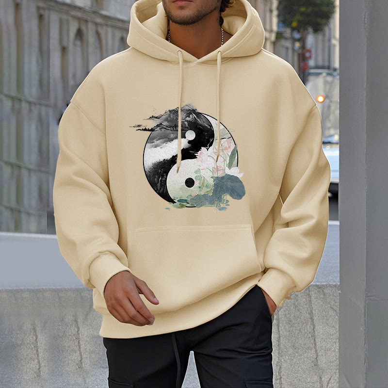 Sudadera con capucha y forro polar con pintura de tinta de hoja de loto Yin Yang de Mythstone 