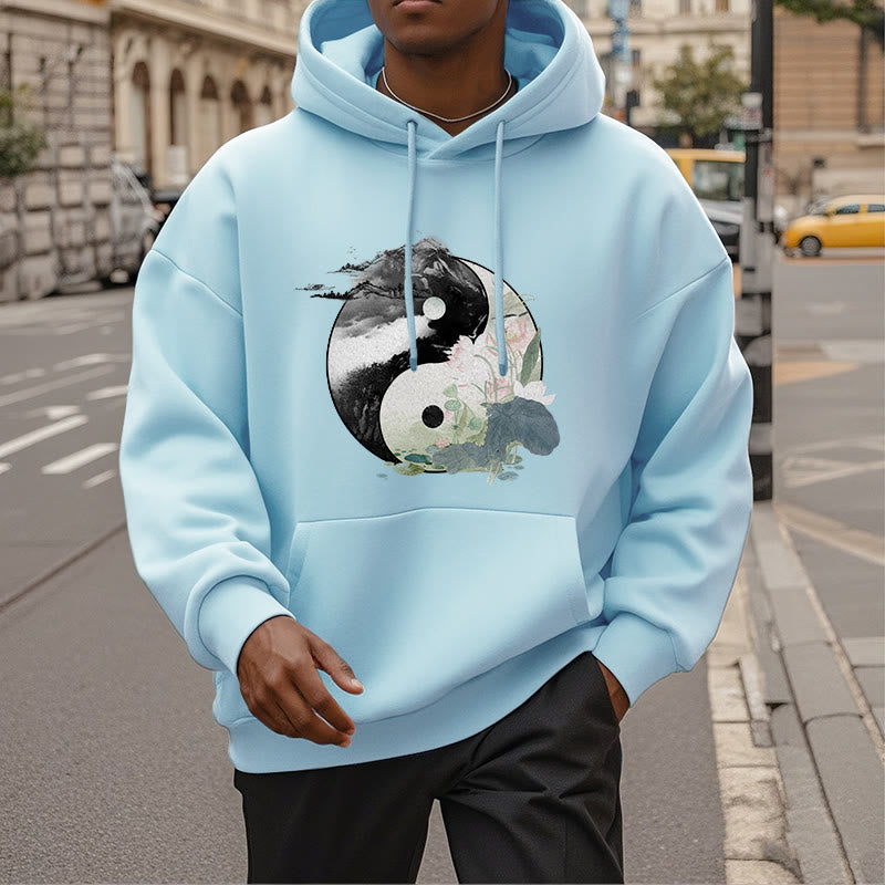 Sudadera con capucha y forro polar con pintura de tinta de hoja de loto Yin Yang de Mythstone 