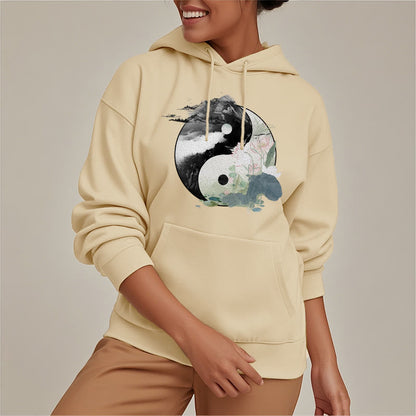 Sudadera con capucha y forro polar con pintura de tinta de hoja de loto Yin Yang de Mythstone 