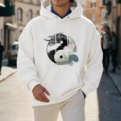 Sudadera con capucha y forro polar con pintura de tinta de hoja de loto Yin Yang de Mythstone 