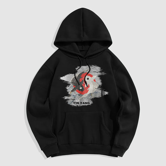 Mythstone Yin Yang Koi Fish Clouds Fleece Lined Hoodie