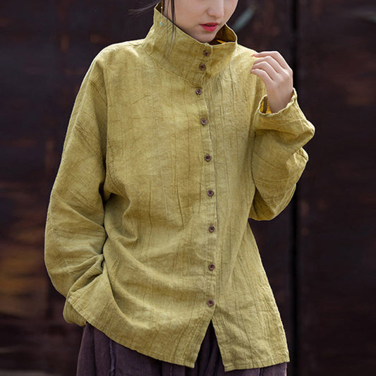 Mythstone Turtleneck Dyeing Ramie Cotton Chinese Style Cardigan Clothing