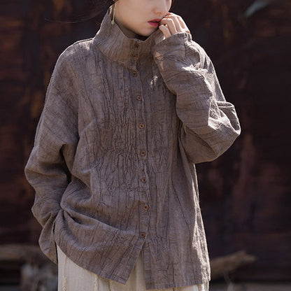 Mythstone Turtleneck Dyeing Ramie Cotton Chinese Style Cardigan Clothing