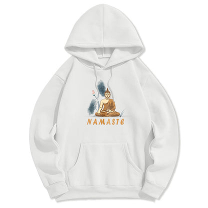 Sudadera con capucha y forro polar de poliéster con diseño de Buda meditador NAMASTE de Mythstone 