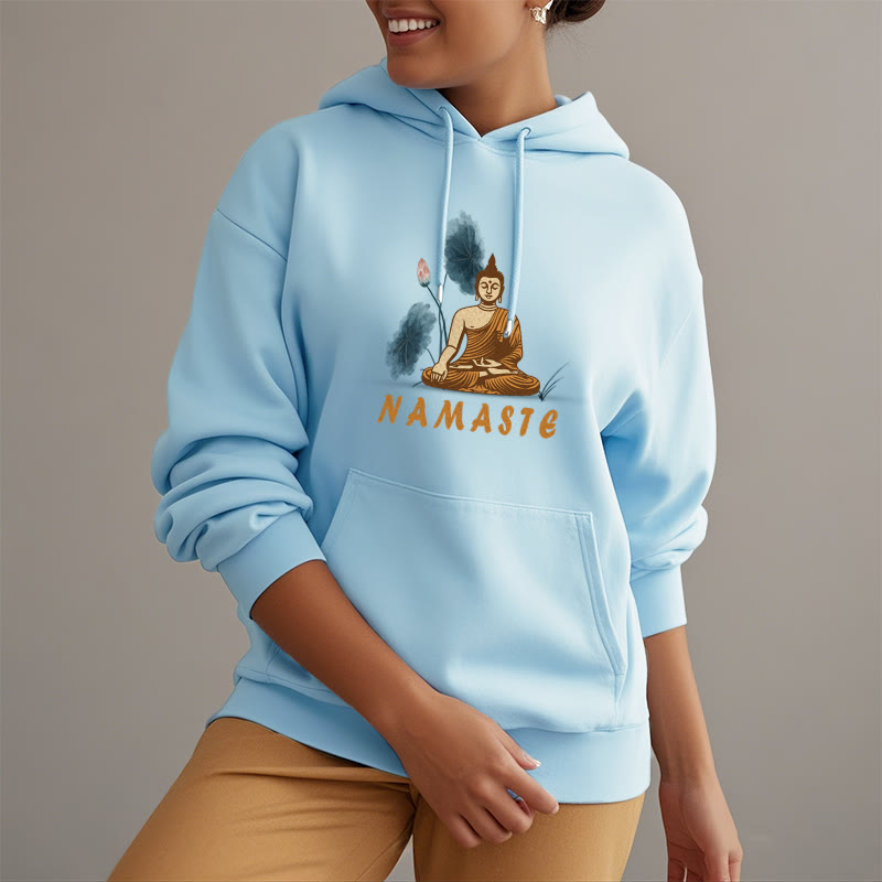 Sudadera con capucha y forro polar de poliéster con diseño de Buda meditador NAMASTE de Mythstone 