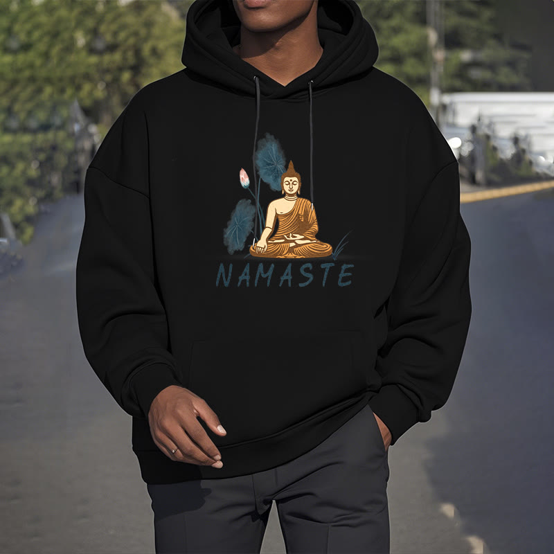 Sudadera con capucha y forro polar de poliéster con diseño de Buda meditador NAMASTE de Mythstone 