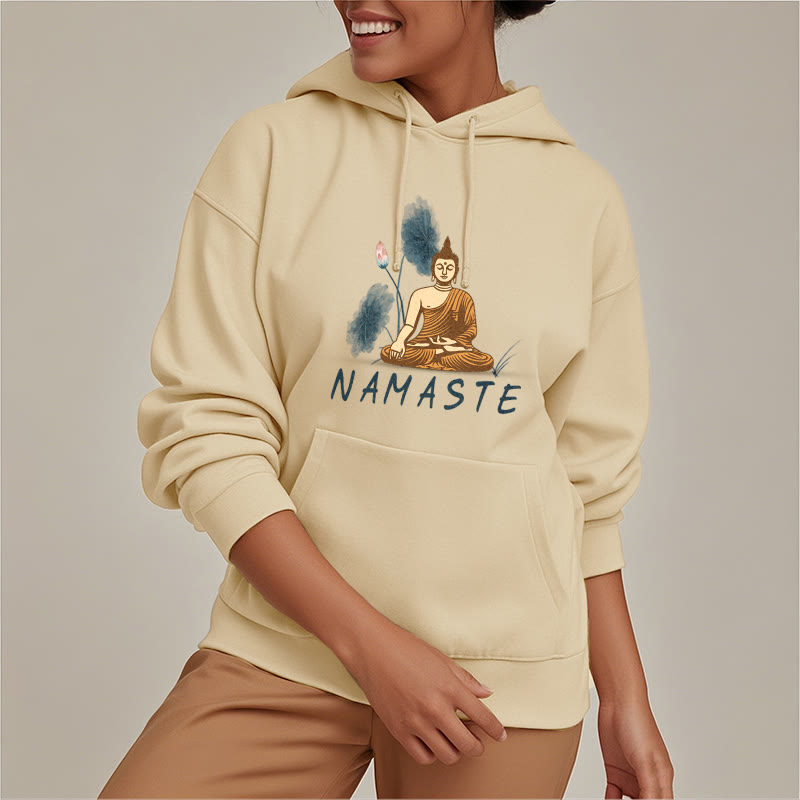 Sudadera con capucha y forro polar de poliéster con diseño de Buda meditador NAMASTE de Mythstone 