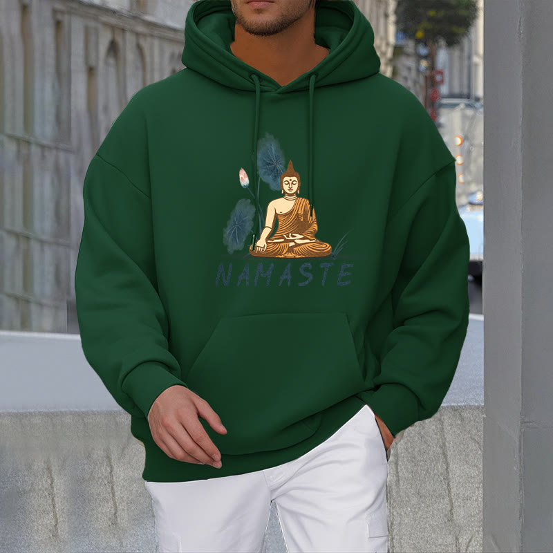 Sudadera con capucha y forro polar de poliéster con diseño de Buda meditador NAMASTE de Mythstone 