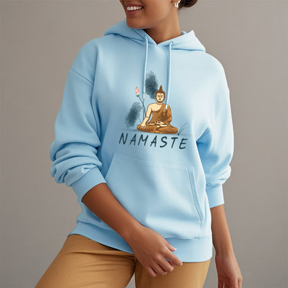 Sudadera con capucha y forro polar de poliéster con diseño de Buda meditador NAMASTE de Mythstone 