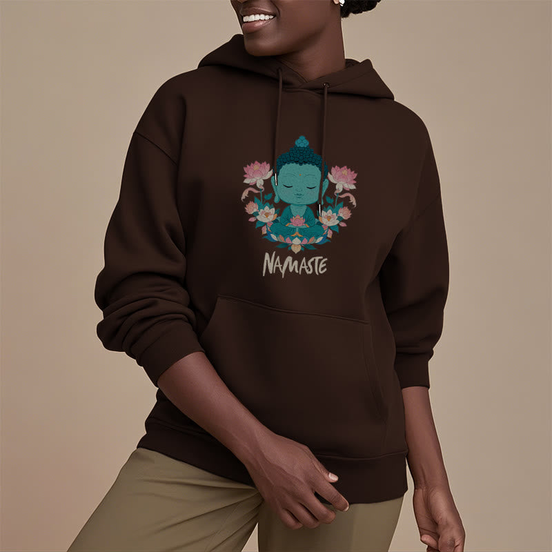 Sudadera con capucha de poliéster con forro polar y diseño de meditación de Buda y loto NAMASTE de Mythstone 