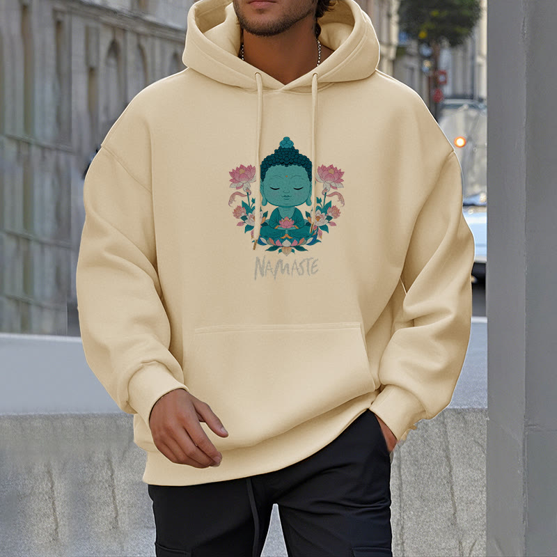 Sudadera con capucha de poliéster con forro polar y diseño de meditación de Buda y loto NAMASTE de Mythstone 