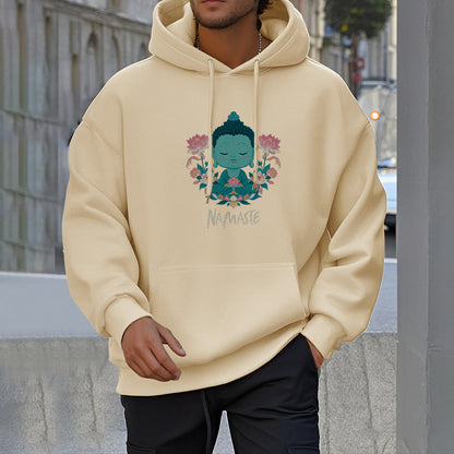 Sudadera con capucha de poliéster con forro polar y diseño de meditación de Buda y loto NAMASTE de Mythstone 