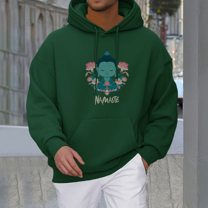 Sudadera con capucha de poliéster con forro polar y diseño de meditación de Buda y loto NAMASTE de Mythstone 