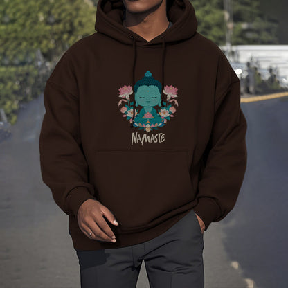 Sudadera con capucha de poliéster con forro polar y diseño de meditación de Buda y loto NAMASTE de Mythstone 