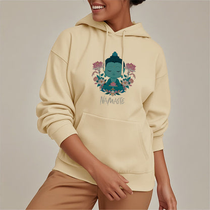 Sudadera con capucha de poliéster con forro polar y diseño de meditación de Buda y loto NAMASTE de Mythstone 