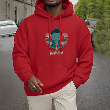 Sudadera con capucha de poliéster con forro polar y diseño de meditación de Buda y loto NAMASTE de Mythstone 