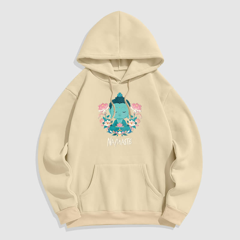 Sudadera con capucha de poliéster con forro polar y diseño de meditación de Buda y loto NAMASTE de Mythstone 