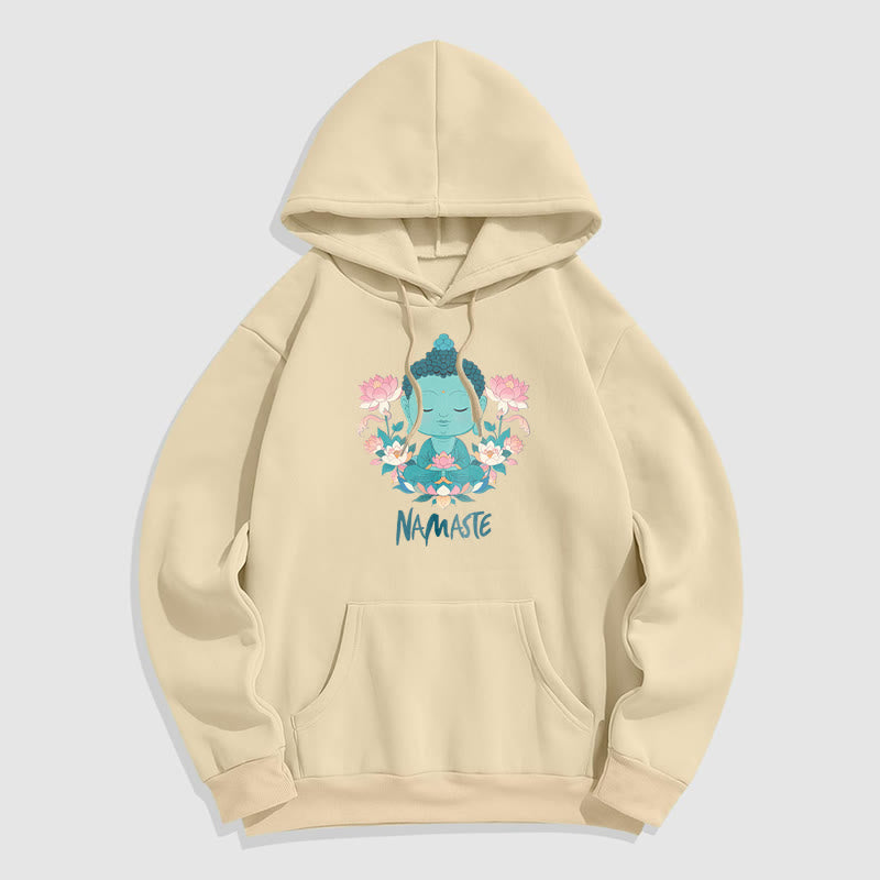 Sudadera con capucha de poliéster con forro polar y diseño de meditación de Buda y loto NAMASTE de Mythstone 