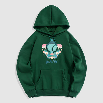 Sudadera con capucha de poliéster con forro polar y diseño de meditación de Buda y loto NAMASTE de Mythstone 